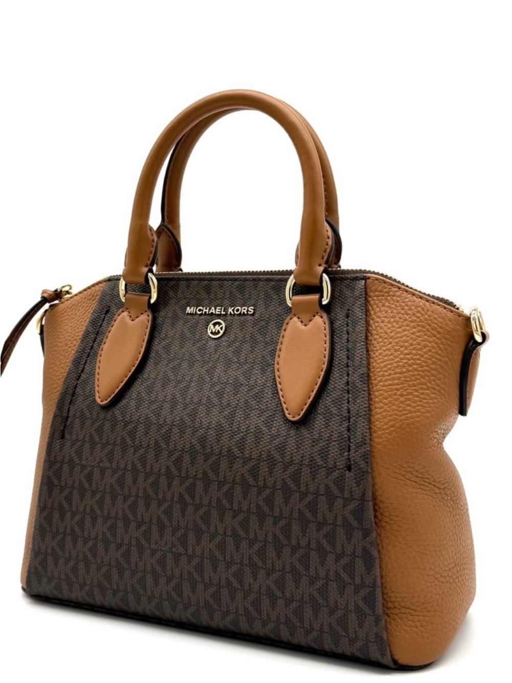 Michael Kors Sienna Medium Logo and Leather Messenger Bag Brown/Acorn